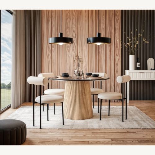 Marmoholz Scanno – Stół do jadalni | Czarny Marmur & Jasny Dąb Mango | Ø120 cm